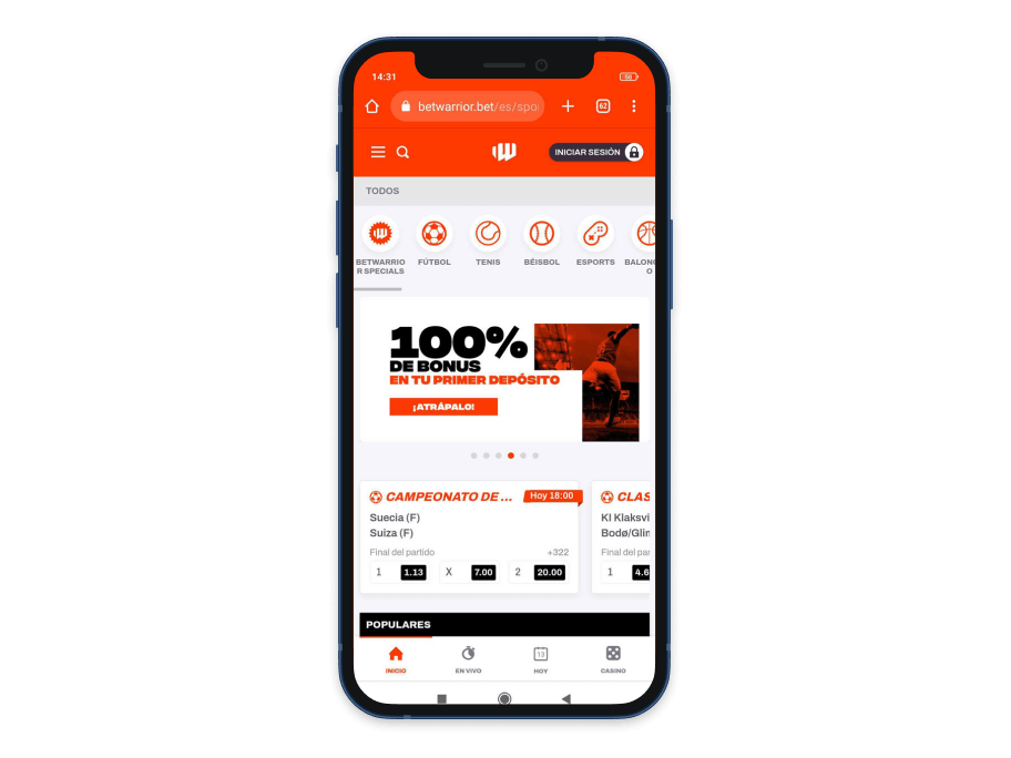 App móvil BetWarrior para apuestas deportivas
